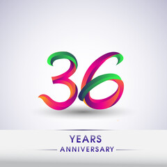 36th anniversary celebration logotype green and red colored. ten years birthday logo on white background.
