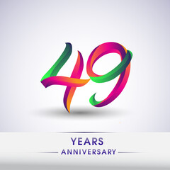 49th anniversary celebration logotype green and red colored. ten years birthday logo on white background.