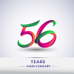 56th anniversary celebration logotype green and red colored. ten years birthday logo on white background.