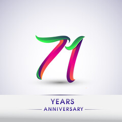 71st anniversary celebration logotype green and red colored. ten years birthday logo on white background.