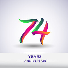 74th anniversary celebration logotype green and red colored. ten years birthday logo on white background.