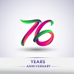 76th anniversary celebration logotype green and red colored. ten years birthday logo on white background.