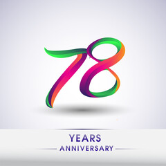 78th anniversary celebration logotype green and red colored. ten years birthday logo on white background.