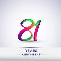 81st anniversary celebration logotype green and red colored. ten years birthday logo on white background.