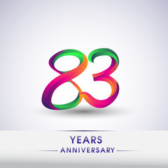 83rd anniversary celebration logotype green and red colored. ten years birthday logo on white background.