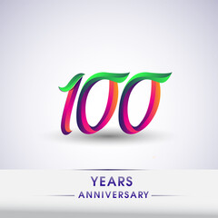 Fototapeta premium 100th anniversary celebration logotype green and red colored. ten years birthday logo on white background.