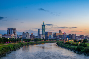 night view of taipei city by the river