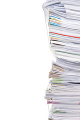 Stack of business papers isolated on white background