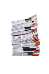 Stack of business papers isolated on white background