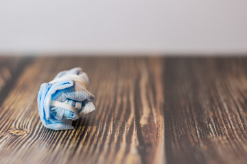 Close-up medical mask protection corona virus after use 
