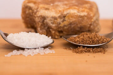 organic Jaggery and white processed sugar in one frame