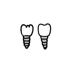 dental implant doodle icon, vector illustration