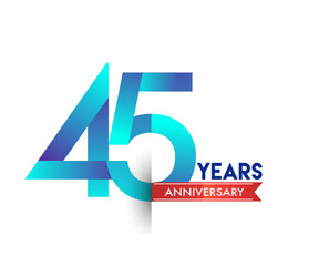 45th Anniversary celebration logotype blue colored with red ribbon, isolated on white background.