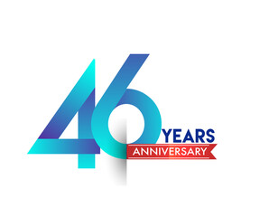 46th Anniversary celebration logotype blue colored with red ribbon, isolated on white background.