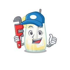 cartoon character design of tom collins cocktail as a Plumber with tool
