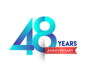 48th Anniversary celebration logotype blue colored with red ribbon, isolated on white background.