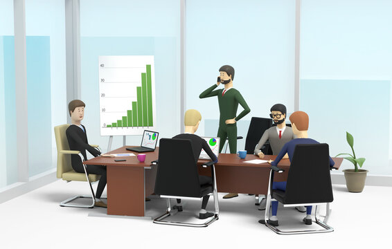 Business partners are conferring in the office. 3D illustration