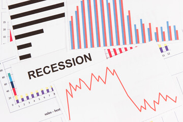 Inscription recession and declining chart as risk of financial crisis caused by coronavirus