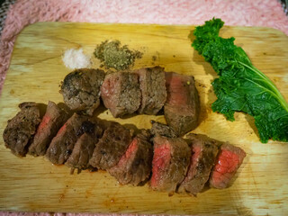 Attractive beef steak, main course during dinner time
