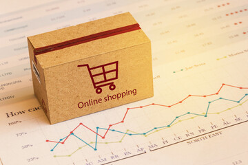 Small cardboard box with printed words for transportation. This type of financial charts include...