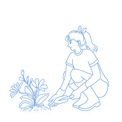 Girl plant flowers illustration 