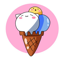 Cat and chick ice cream cone