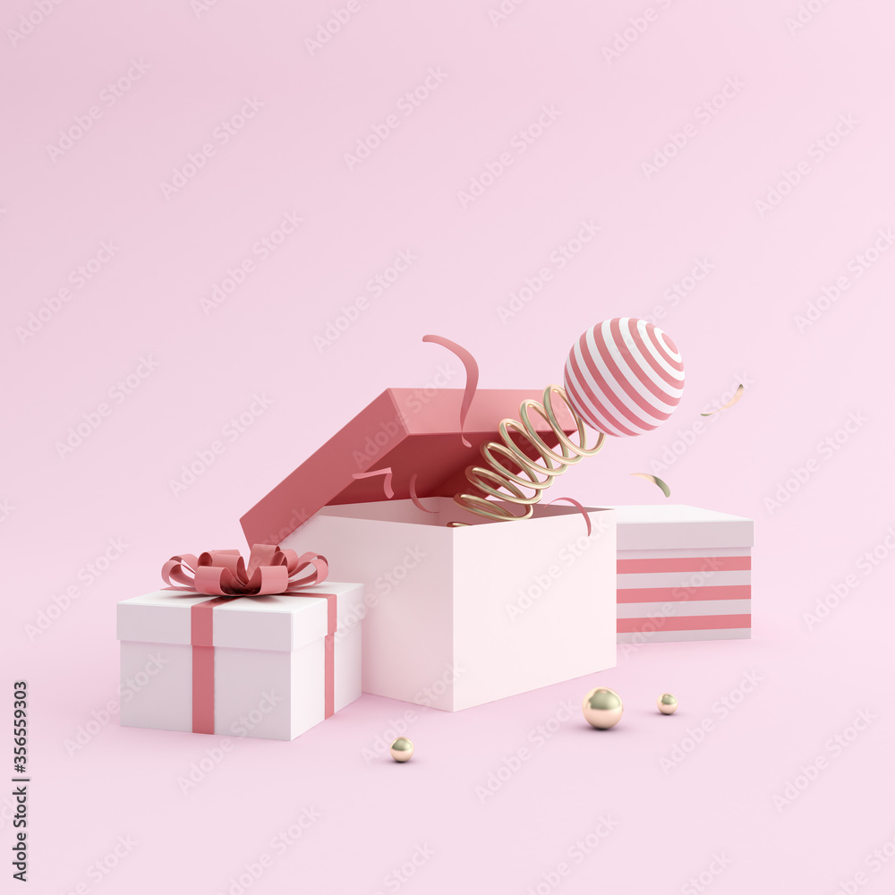 Aufkleber Mock up of present boxes in minimal style, pastel colors. 3D rendering 