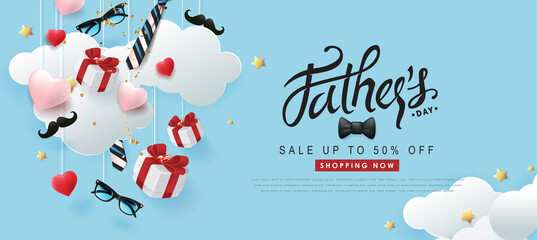 Happy Fathers Day Sale banner backgroung.Promotion and shopping template.Vector illustration.