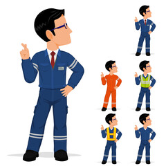 Set of industrial worker is presenting crossed finger hand sign