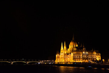Fototapeta na wymiar View landscape and cityscape of Old town city and Hungarian Parliament with Danube Delta river and Buda Chain Bridge in night time in Budapest, Hungary