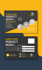 Gym Fitness Modern & Clean Postcard Template Layout, Health Care Postcard Template Design, gym postcard design, corporate postcard design, paint design  professional Postcard template