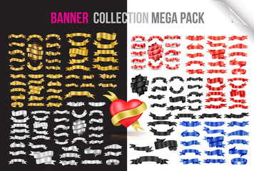 Gold ribbon banners collection mega pack. Vector illustration for promotion advertising luxury style.