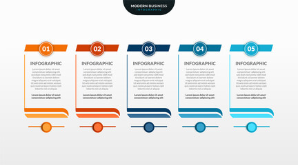 Five Steps Business Infographic Template Design. Modern Infographic can be used for Presentations Banner, Workflow, Layout, Process Diagram, Flow Chart and Info Graph