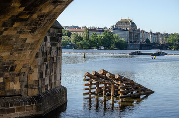 Prague, View to National Theater from Charles Bridge.