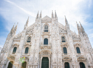 Fototapeta premium Facade of Milan Duomo. Italy. Milan Cathedral on Sunny Day.