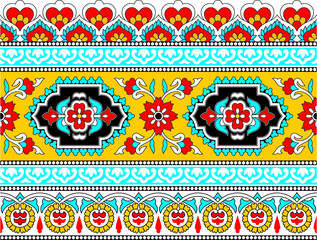 colorful abstract floral kalamkari outline border design