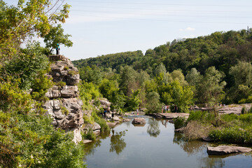 Fototapeta na wymiar Beautiful granite rocks on the Girskyi Tikych River, Buky, Cherkasy region, Ukraine