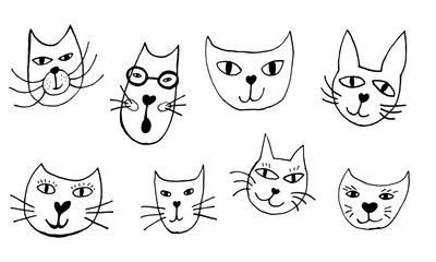 Hand drawn vector illustration of cat face. Cute funny domestic animal isolated. Simple childish drawing.