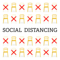 Empty chairs on white background. Concept of social distance during coronavirus epidemic