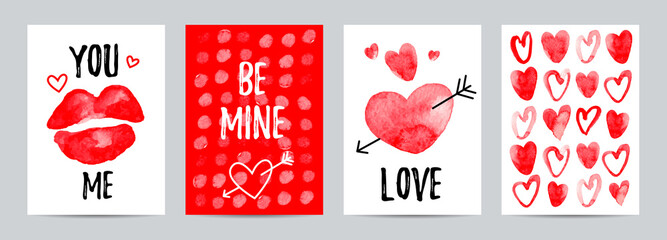 Set of Valintine Day cards. Love posters. Vector illustration