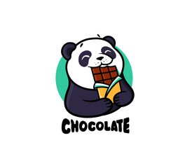 The logo Chocolate. Logotype panda eat chocolate.