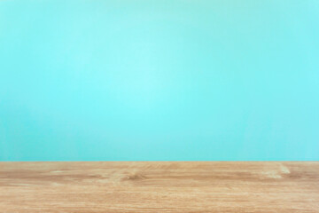 Background material of a light blue wall focused in the foreground.  The product stands out.  焦点を手前にした水色の壁の背景素材  商品が際立ちます