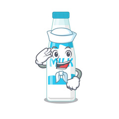 Smiley sailor cartoon character of bottle of milk wearing white hat and tie