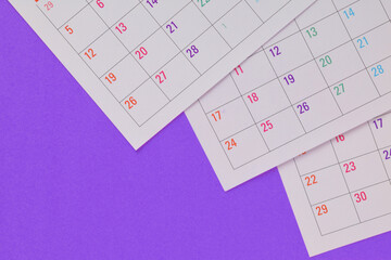 Calendar on a purple background