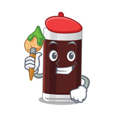 An artistic glass of chocolate artist mascot design paint using a brush