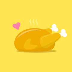 grilled chicken with love icon. Flat design chicken