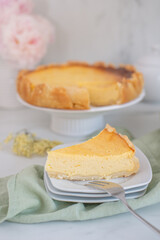 sweet home made vanilla cheesecake with elderflower