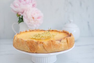 sweet home made vanilla cheesecake with elderflower