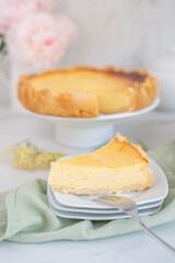 sweet home made vanilla cheesecake with elderflower