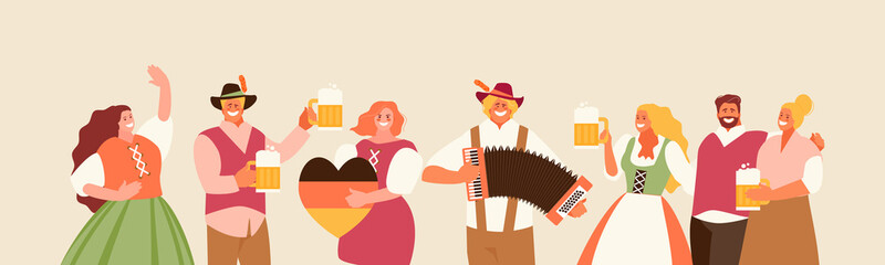 People group celebrating Oktoberfest. German national holiday vector illustration